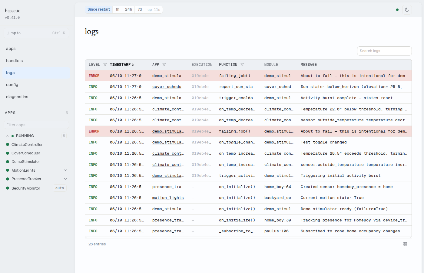 Logs page